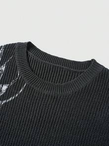 ROMWE MEN Men's Plus Size Centipede Pattern Long Sleeve Knit Sweater - Black - View 4