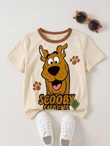 SCOOBY-DOO X SHEIN Cartoon Print Short Sleeve Crew Neck T-Shirt For Young Boy - White - View 1