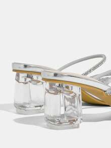 CUCCOO TILAWA Women's Fashion Crystal Glass Rhinestone Embellished High-Heeled Sandals Are Perfect For Outdoor Events And Parties - Silver - View 5