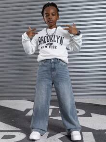 SHEIN Teen Boy Casual Washed Straight Leg Jeans - Light Wash - View 4