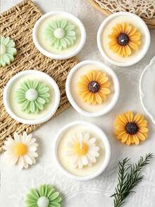 Cirelle 1pc Daisy Flower Scented Candle In Plaster Jar, Cute Sunflower Soy Wax Candle, Decorative Floral Aromatherapy Candle For Home Decor, Birthday & Holiday Gift - multicolor - View 3