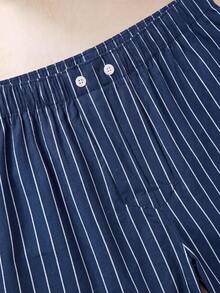 EverLounge Men's Old Money Style Minimalist Fashion Navy Blue Striped Print Allover Pants - Navy Blue - View 3