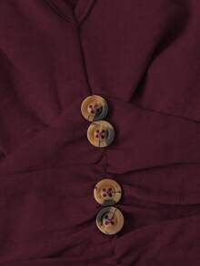 SHEIN MOD Women's V-Neck Cap Sleeve Burgundy Dress Elegant Vintage Picnic Party Summer.Halloween.Back To School. - Burgundy - View 6