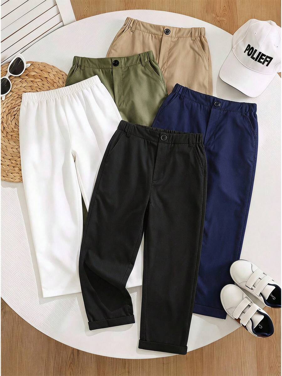 Tween Boy Casual Versatile Solid Color Pants Matching Set Bottoms Vacation Squishy Comfortable Cute Wedding Birthday Party School Graduation Dress