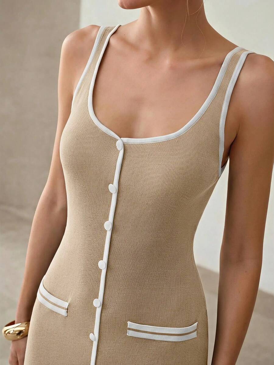 MOTF PREMIUM SPRING/SUMMER CONTRAST TRIM SPLIT HEM KNIT SWEATER DRESS - Ginger - View 2