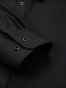 Calvornis 男士素色休閒百搭日常穿著襯衫 - 黑色 - 查看 5