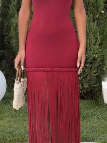 Ronhire Backless Dress, Sexy & Cute For Date Night, Suitable For Valentine's Day Fringe Dress Dress Red - Burgundy - View 3