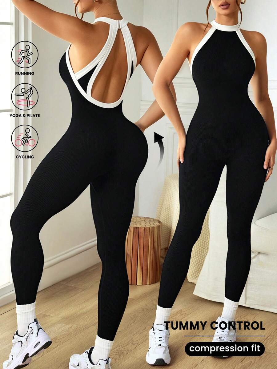 Slayform Slayform Women's Black Backless Seamless Yoga Jumpsuit - Black - View 1