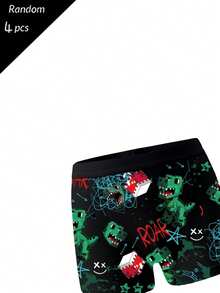 Random 4 Packs Boys Briefs, Mixed Pixel Dinosaur &Monster Prints, Skin-Friendly, Breathable - Multicolor - View 3