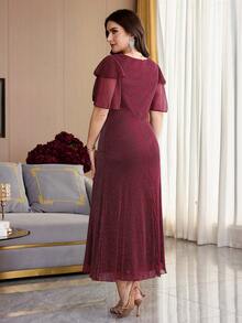 Modelyn Đầm dạ hội đính sequin sang trọng size lớn cho tiệc cưới, màu vàng hồng, mùa hè - Màu Đỏ Sâu - Xem 3