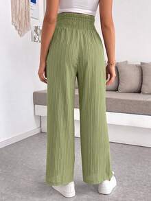 SHEIN Maternity Solid Color Ruffle Waist Wide Leg Loose Long Pants - Green - View 2