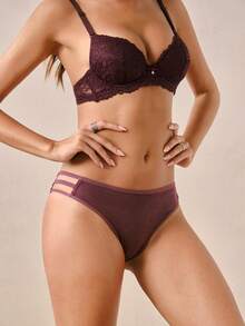 Hourtrue 3pcs/Set Solid Color Lace Patchwork Hollow Out Spaghetti Strap Sexy & Romantic Ladies Underwear - Multicolor - View 4