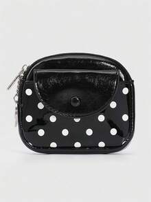 ROMWE Kawaii 1pc Y2K Preppy Style Coin Purse, Detachable Key Ring Coin Bag, Portable Mini Card Holder Cute Polka Dot Wallet - Black - View 6
