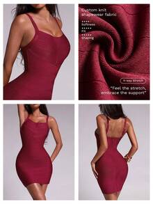 Nuvra Bandage Fabric Waist-Cinching Sexy Fashion Elegant Party Night Out Club Dress Burgundy Red Summer - Burgundy - View 8
