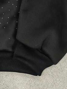 ROMWE MEN Street Life Sudadera con capucha estampada con strass para hombre - Negro - Ver 4