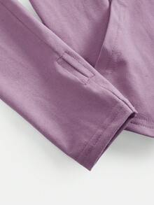 SHEIN Tween女孩粉色針織休閒兩件套，附連帽衫，時尚百搭街頭風 - 紫色 - 查看 5
