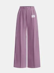 SHEIN Tween女孩粉色針織休閒兩件套，附連帽衫，時尚百搭街頭風 - 紫色 - 查看 9