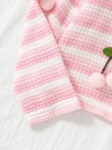 SHEIN 女童軟質紋理麻花編織開襟外套，可愛優雅甜美公主風，百搭時尚外衣，適合春夏秋季日常穿著、聚會、派對、外出與上學 - 粉色 - 查看 7