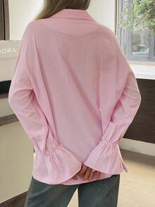 DAZY Women's Striped Flare Sleeve Loose Casual Blouse - Pink - View 3