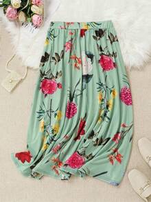 EMERY ROSE Plus Size Women's Floral Print Elastic Waist Casual Skirt For Vacation - Multicolor - View 2