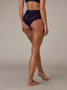 SHEIN BAE 1件裝蕾絲拼接女款三角內褲 - 藏蓝色 - 查看 4