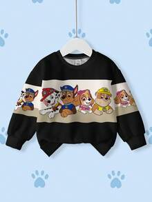 SHEIN | PAW Patrol 男童可爱卡通狗印花撞色保暖卫衣，休闲日常穿着，秋冬季 - 白色 - 查看 1