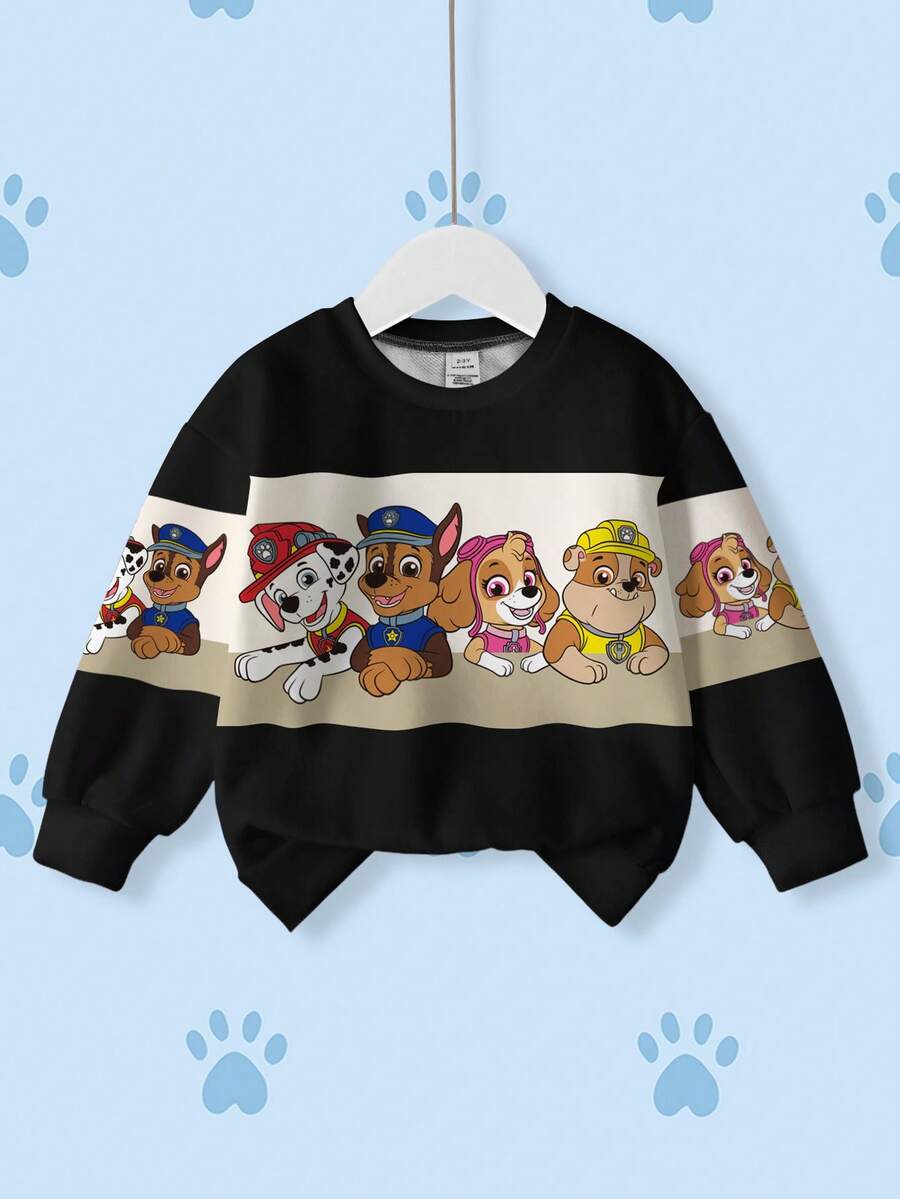 SHEIN | PAW Patrol 男童可爱卡通狗印花撞色保暖卫衣,休闲日常穿着,秋冬季 - 白色 - 查看 1