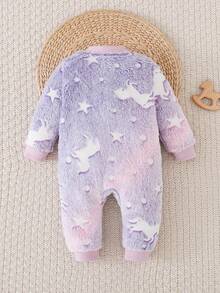 SHEIN Newborn Baby Pajamas Cartoon Unicorn Star Jacquard Pattern Round Neck Long Sleeve One-Piece Autumn Romper Comfortable - Purple - View 2