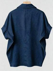EMERY ROSE Camisa azul profundo con pliegue para vacaciones en talla grande - Multicolor - Ver 2