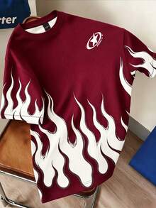 Manfinity Hypemode Men's Flame Pattern Crew Neck Casual Daily Short Sleeve T-Shirt - Burgundy - View 1