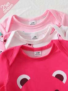 SHEIN 【2套隨機發貨】新生兒睡袋與秋冬居家休閒服套裝，玫瑰紅熊圖案洗禮禮物，居家與外出適用 - 彩色 - 查看 6