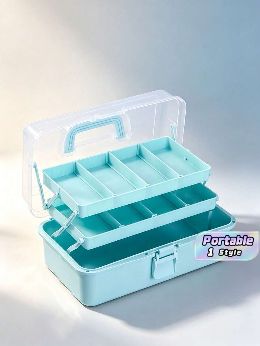 1 Plastic Three-Layer Storage Box, Multi-Purpose Storage Box, Household Foldable Toolbox, Portable Art And Craft Box, Sewing Supplies Organizer Box, Medicine Box - White - View 1