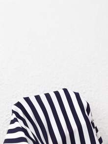 Shapeblank Plus Size Striped Patchwork Bandeau Romper - Navy Blue - View 8