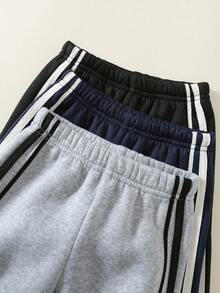 SHEIN 中性嬰兒男孩/女孩幼童 3件組秋冬加厚抓絨休閒百搭時尚運動風運動長褲套裝，運動褲，嬰兒冬季下身褲/長褲 - 黑色 - 查看 6