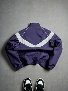 PAVTROS Men's Stand Collar Contrast Color Jacket Zipper Outerwear - Purple - View 2