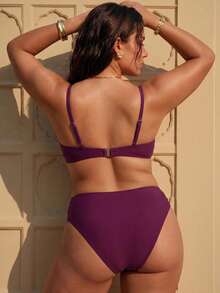 Shapewave Bộ bikini định hình màu trơn size lớn cho nữ, đi biển nghỉ hè - Màu Hồng Tươi - Xem 3