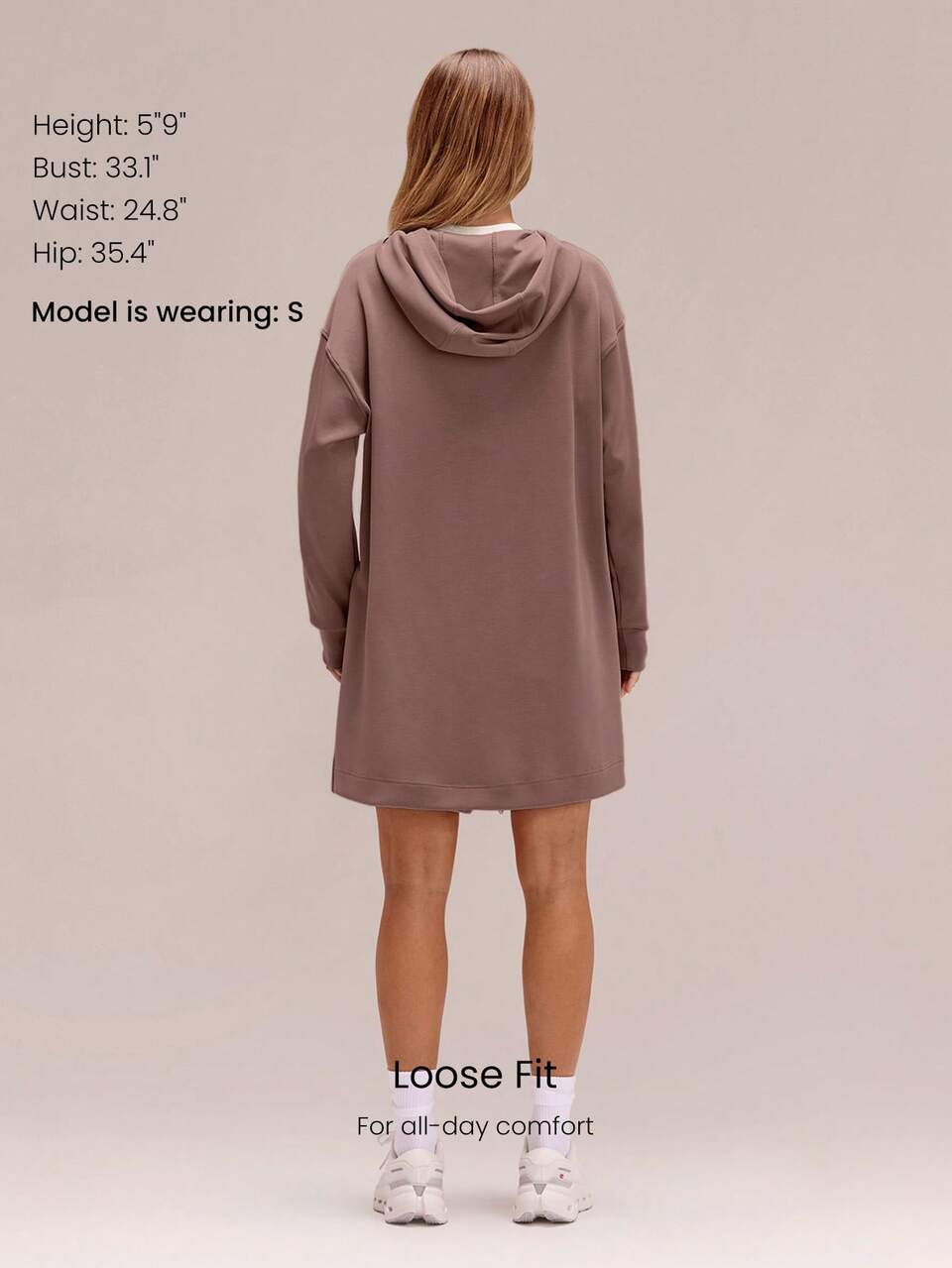Modest 1PC SoftCalm Modal Always Glowing Relaxed Fit Thigh Length Pocket Side Split Hem Hooded Long-Sleeve Daily Casual Wear