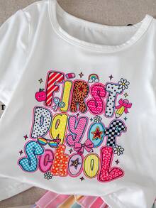 Emery Rose Kids 女童小女孩針織純色圖案圓領休閒T恤與荷葉邊下擺短褲2件套 開學季 - 粉色 - 查看 4