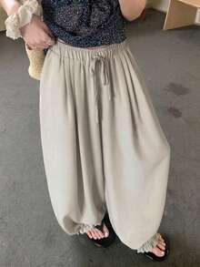 DAZY 女款純色寬鬆燈籠褲 九分長休閒度假夏季長褲 - 杏色 - 查看 6