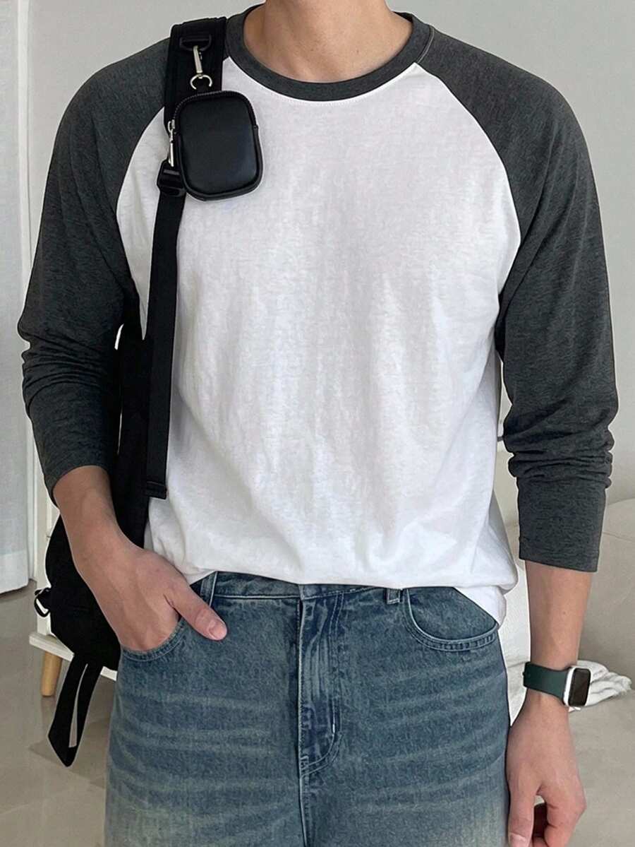 DAZY Men's Colorblock Raglan Sleeve T-Shirt - White - View 1