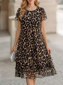 EMERY ROSE Gaun Kasual Motif Leopard untuk Perjalanan Musim Panas Sehari-hari, Cocok untuk Wanita Paruh Baya dan Lansia - Coklat - View 6