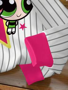 THE POWERPUFF GIRLS X SHEIN 女童條紋卡通印花運動衫 - 白色 - 查看 5