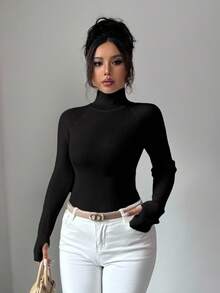 SHEIN Raffinéa Y2K 优雅户外针织套头衫，适合通勤、度假和日常穿着 - 黑色 - 查看 6