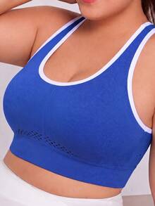 Solea Cove Sujetador deportivo de talla grande con ribete de contraste - azul real - Ver 3