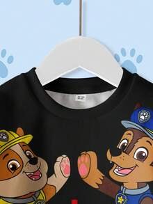 SHEIN | PAW Patrol 小男孩休闲卡通狗印花圆领运动衫，秋季 - 白色 - 查看 3