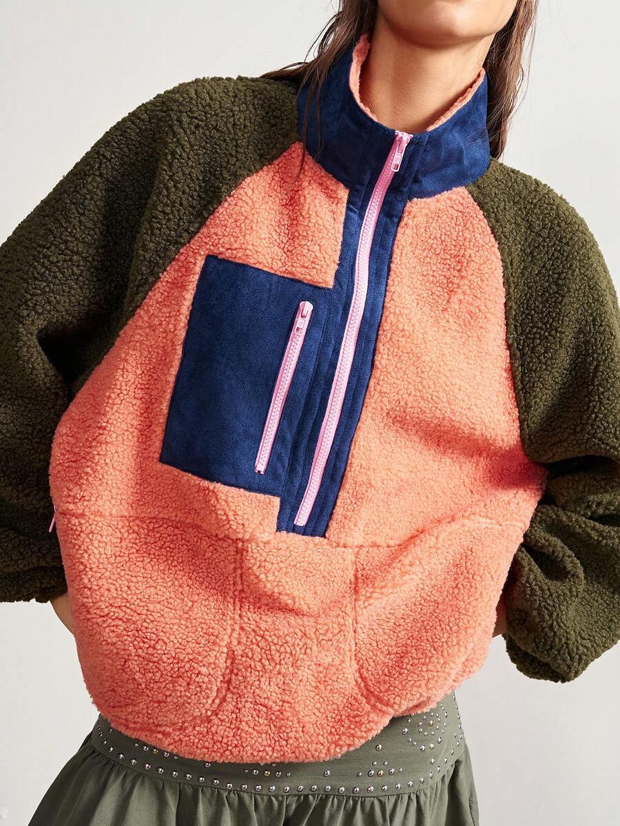 Bohemela Women's Casual Colorblock Patchwork Sweatshirt, Autumn/Winter - Orange - View 1