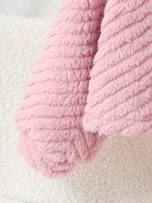 SHEIN Sparklyn 女童毛絨長袖開襟外套 秋季 - 粉色 - 查看 4