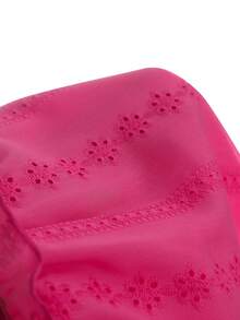 SHEIN Elladie kids 2件組女童休閒時尚荷葉邊蕾絲圓領無袖寬鬆刺繡花卉背心上衣 + 牛仔喇叭褲刺繡百搭套裝，適合度假旅行日常穿著，夏季款 - 玫紅色 - 查看 9