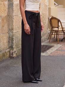 TRNVIE Women's Autumn Black Ultra‑Low‑Waist Straight‑Leg Casual Pants For Outings, Daily‑Wear, Gatherings, Casual‑Vacation & Chic‑Office‑Wear - Black - View 7