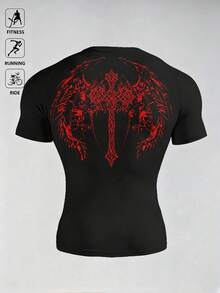 Acti Log Men's Plus Size Gothic Print Casual Fitness Sports T-Shirt - Black - View 2